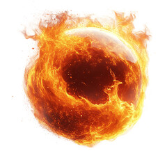 A blazing orb of fire with dynamic flames swirling around its surface on a transparent background, Orb of Elemental Fire on a transparent background,