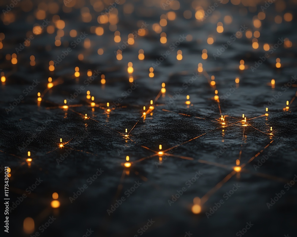 Poster social network concept with illuminated user icons, connected by glowing lines, dark background, 3dr