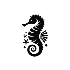 Stencil Seahorse Icon Design with Silhouette on White Background