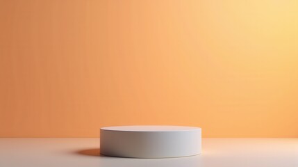 Minimalist podium display against a warm orange background