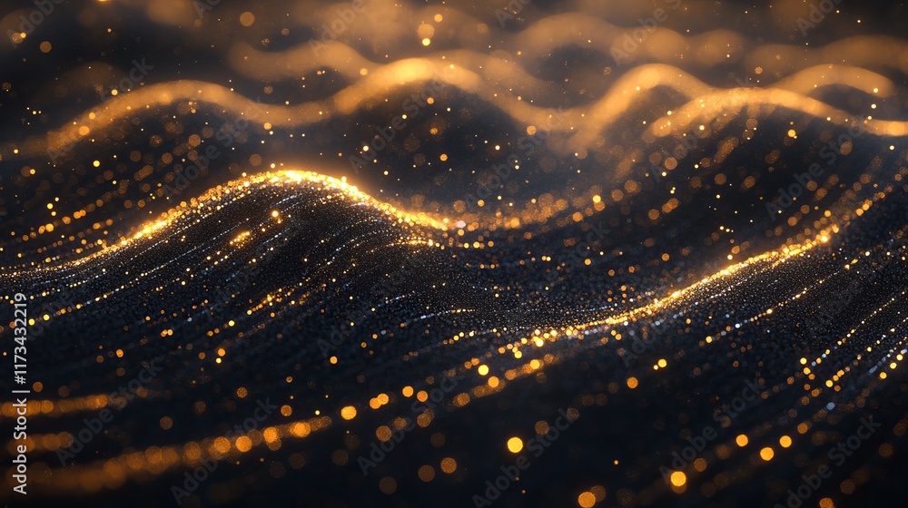 Poster this captivating image showcases shimmering golden waves of light, creating a mesmerizing abstract b