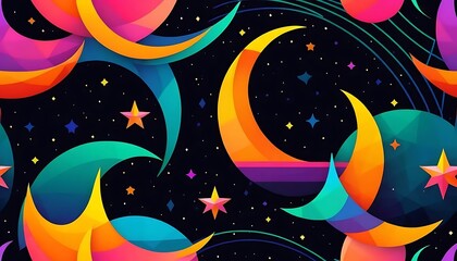 Abstract Colorful Crescent Moons and Stars Design