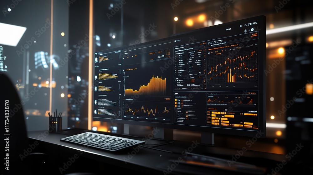 Poster 3d digital interface with graphs and charts for data visualization