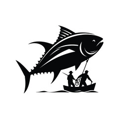 Tuna Fish and man Vector Illustration, Blackfin and Bluefin Artwork