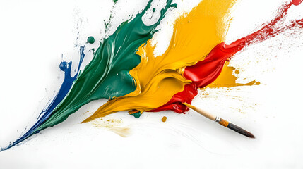 Colorful paint splash explosion, artistic brushstrokes, white background, creative process, ideal for advertising.