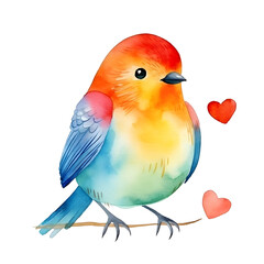 Vibrant Watercolor Minimalist Love Bird on Isolated White Background