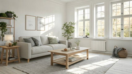 Bright and Airy Living Room with Modern Furniture and Greenery