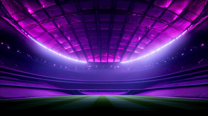 Futuristic stadium illuminated in vibrant purple lights