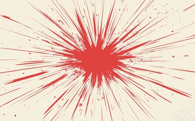Obraz premium A simple vector graphic of an explosion with red rays radiating out from the center, on a cream background. 