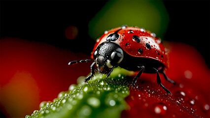 Obraz premium Ladybug - Insect, Bug, Beetle, Nature, Microphotography, Close-up, Detailed, Magnified, High-Resolution, Professional, Focus
