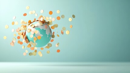 Global finance and investment, world globe encircled by coins symbolizing economic growth prosperity