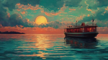 as warm, golden sun rose over tranquil, azure waters, passenger