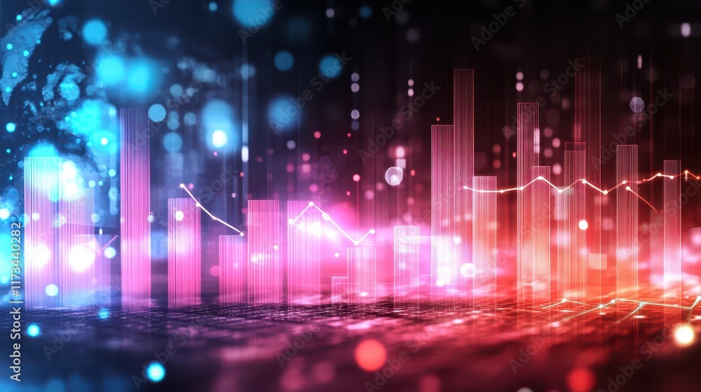 Poster colorful abstract background with dynamic graph visualization, ideal for tech, finance, and data pre