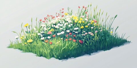 A colorful assortment of wildflowers in full bloom, showcasing nature's beauty with vibrant petals and lush green foliage.