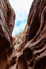 Eroded by water and wind cliffs in the canyon, Little Wild Horse Canyon, San Rafael Swell, Utah