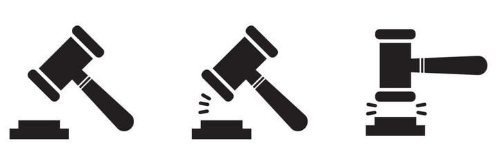 Gavel icon set. judge gavel icon vector. Gavel sign. Judge gavels collection flat icon.
