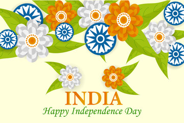 Happy independence day India. Indian flag color flower with Ashoka Chakra. vector illustration design