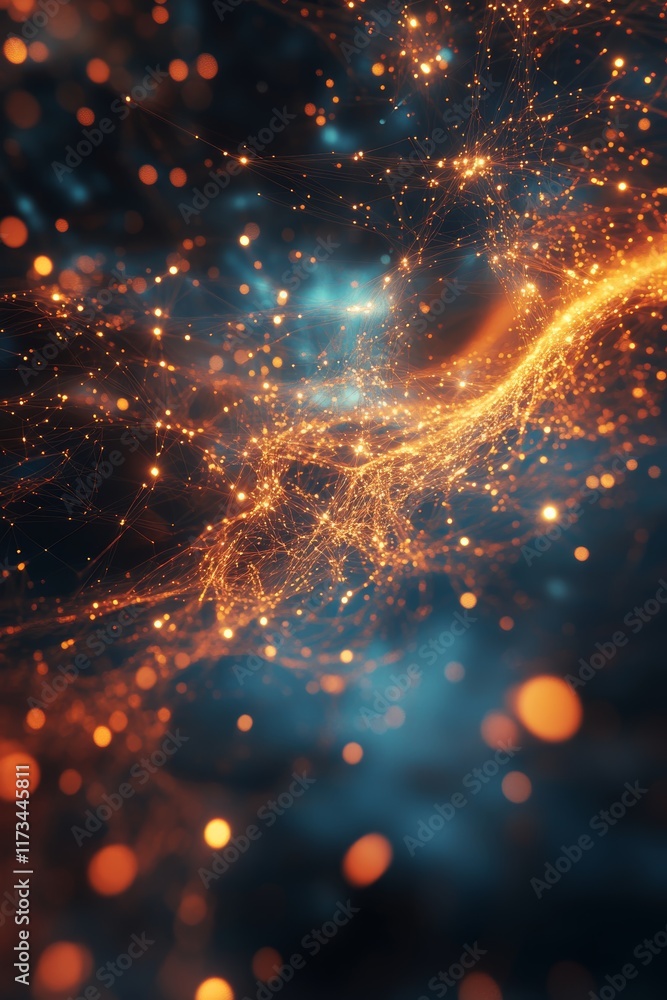 Poster volumetric data visualization of clusters in realistic 3d space with orange and blue colors