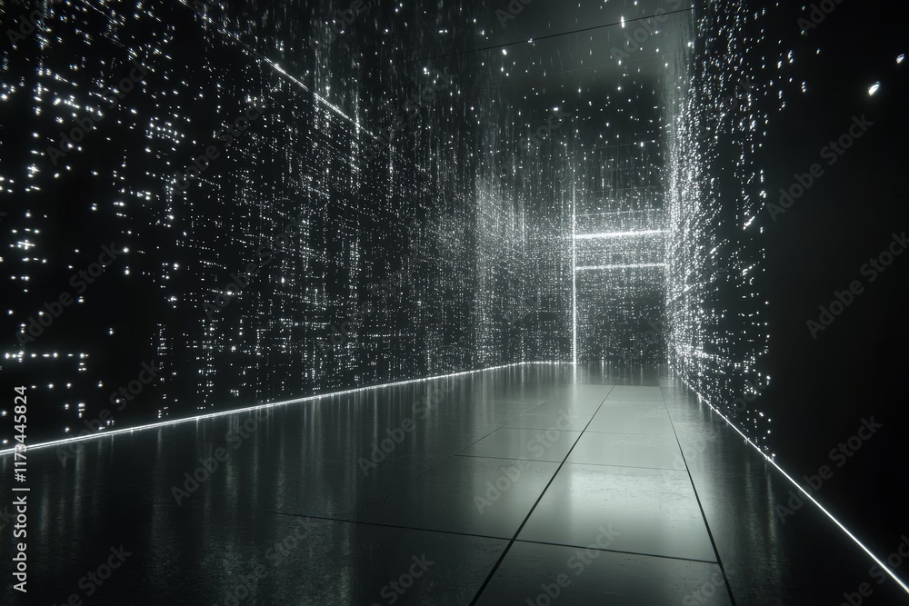 Poster experience a stunning visual representation of data flow with dynamic lighting effects in a dark, im