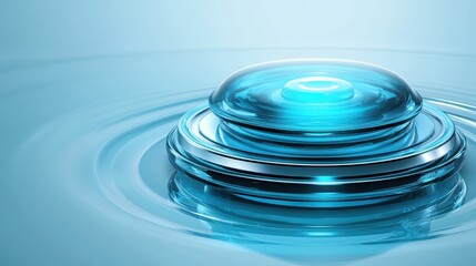 Closeup of single blue water droplet on white background, study in purity and reflection