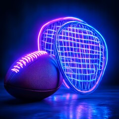 Neon Illuminated American Football and Goalposts