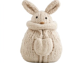 Obraz premium cream-colored knitted bunny toy with a textured design, displayed on a white background.