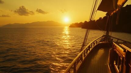 Obraz premium as warm, golden sun rose over tranquil, azure waters, passenger