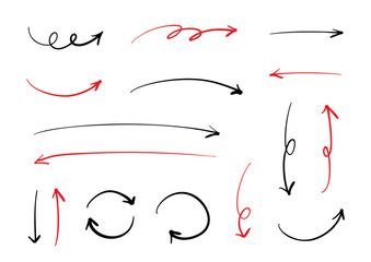 ベクターのペンの手書きの矢印セット 赤黒