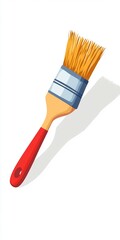 Colorful digital illustration of a paintbrush with a red handle casting a shadow on a white surface.