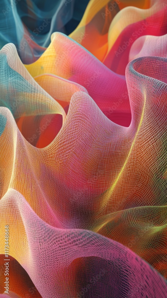 Poster a colorful, abstract image of a wave with a rainbow pattern. the colors are vibrant and the wave app