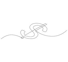 Dollar logo continuous line. Continuous one line drawing dollar logo. Money, logo  concept. Single line drawing