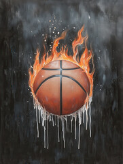 Basketball in Flames Against Graffiti Background