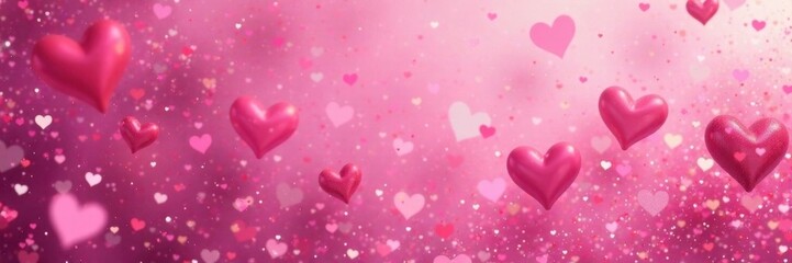 Pink heart background with silver glitter sparkle , light, shiny