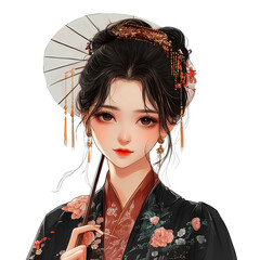 chinese girl cartoon digital art transparent background