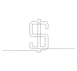 Dollar logo continuous line. Continuous one line drawing dollar logo. Money, logo  concept. Single line drawing