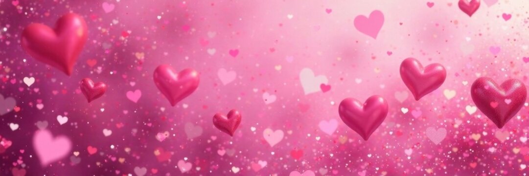 Pink heart background with silver glitter sparkle , light, shiny