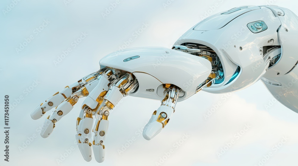 Poster the robotic gaze, exploring the future of ai through the blue eye of white robot. unveiling innovati