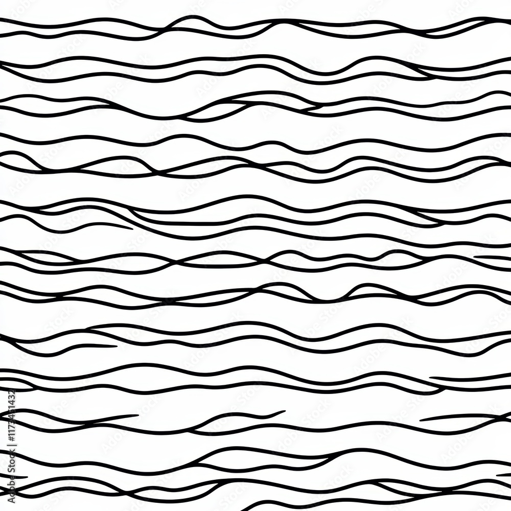 Poster seamless abstract pattern featuring wavy black lines on a white background, perfect for modern desig