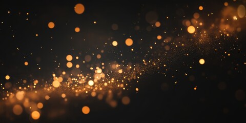 Obraz premium A stunning abstract image featuring golden bokeh lights and sparkling particles on a dark background, perfect for festive and elegant designs.