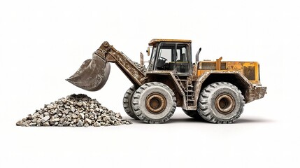 Naklejka premium Large Front Loader Transports Crushed Stone and Gravel Material