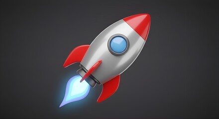 A 3D rocket icon with a sleek, aerodynamic design with black background