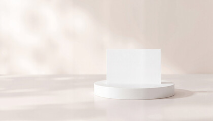 Business Card Mockup with Textures, Minimalist display with blank card on round platform