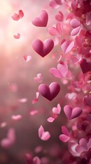 Floating pink hearts creating a romantic atmosphere for St. Valentine. Generative AI.