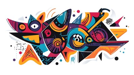 Vibrant Abstract Geometric Composition with Dynamic Shapes and Bold Color Palette