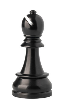 Black bishop chess piece standing on white background