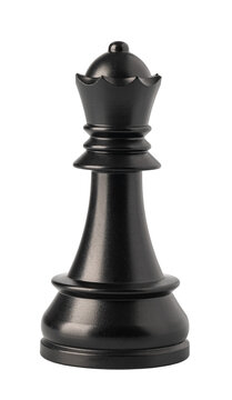 Black queen chess piece standing on white background