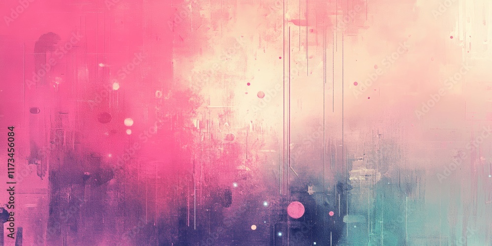 Poster a pink and blue background with a lot of dots. there are many dots in the background