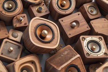 Fototapeta premium Collection of various wooden speakers.