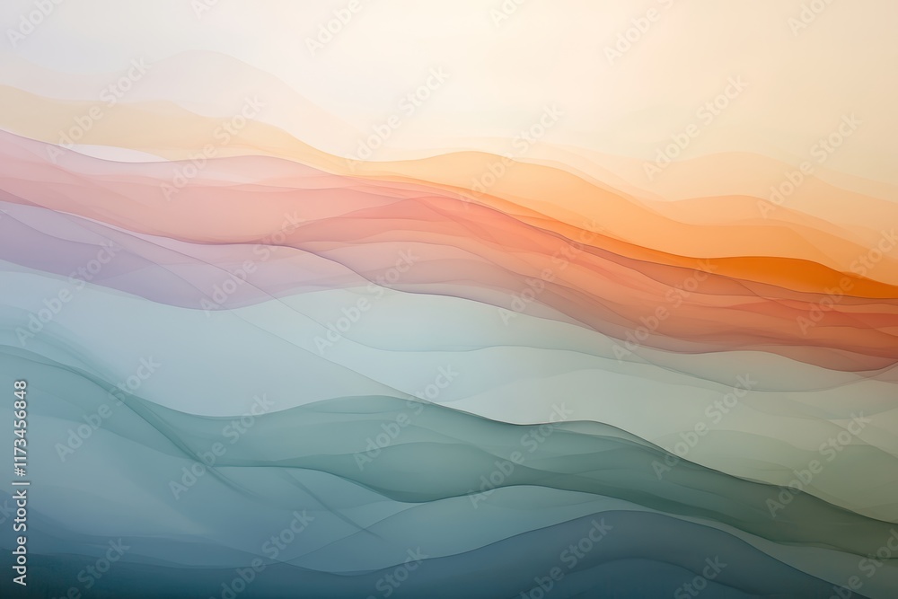 Poster abstract image of flowing gradient waves in pastel colors, evoking a sense of calm and tranquility.