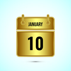 Fototapeta premium January 10 calendar and time planner on gold background. Daily calendar icon, schedule symbol